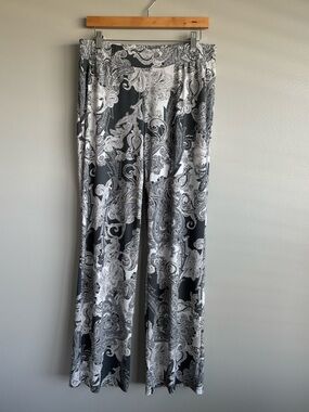 IMAN Global Chic Paisley Palazzo Pant Wide-leg Pull on Elastic Waist Large Long